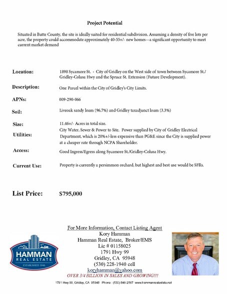 More Photos Of 1898 Sycamore st, Gridley Land For Sale