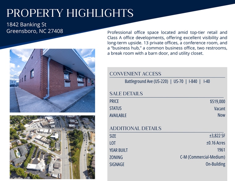 More Photos Of 1842 Banking St, Greensboro Office For Sale