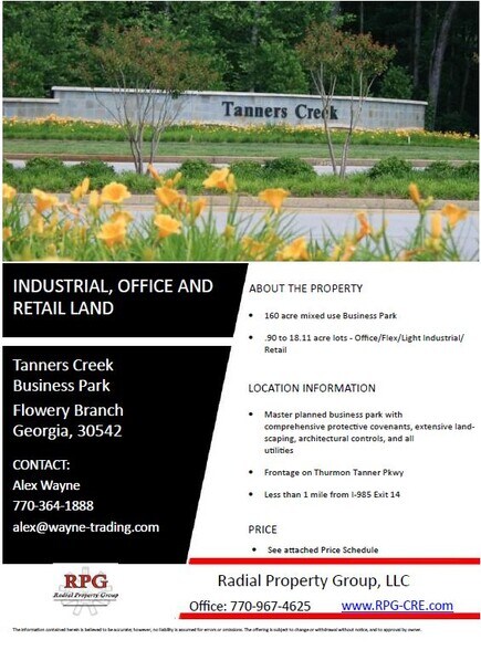 More Photos Of Tanners Creek Business Park, Flowery Branch Land For Sale