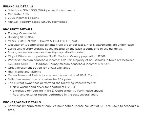 More Photos Of 112-116 E Court Ave, Winterset Storefront Retail Residential For Sale