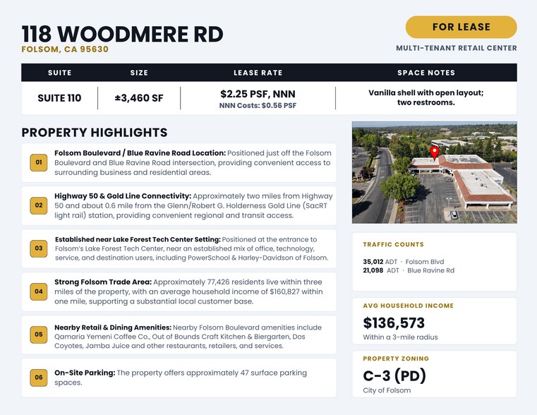 More Photos Of 118 Woodmere Rd, Folsom Freestanding For Lease