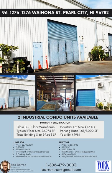 More Photos Of 96-1276-1276 Waihona St, Pearl City Warehouse For Lease