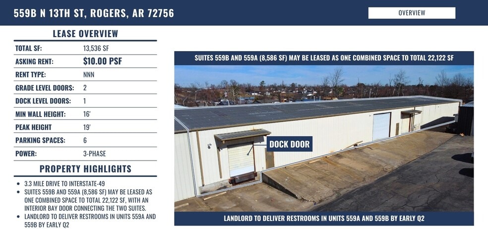 More Photos Of 559 N 13th St, Rogers Warehouse For Lease