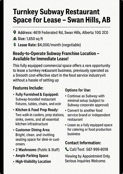 More Photos Of 4619 Federated Rd, Swan Hills Restaurant For Lease