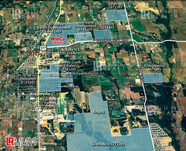 More Photos Of US 377 -3 AC | ON SEWER | COMMERCIAL | 3 LOTS, Aubrey Land For Sale