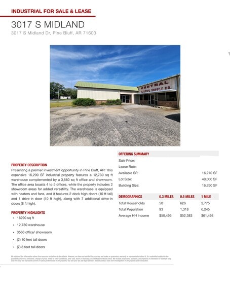 More Photos Of 3017 S Midland Dr, Pine Bluff Warehouse For Sale