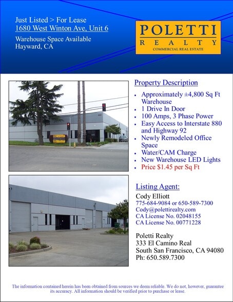 More Photos Of 1680 W Winton Ave, Hayward Warehouse For Lease