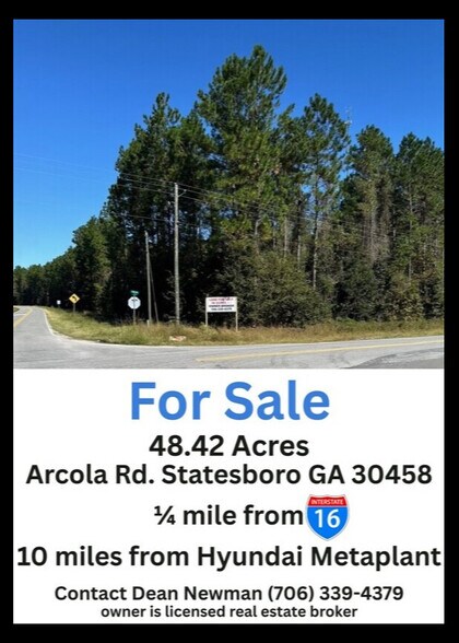 Primary Photo Of Arcola Road Rd @ GA HWY 46, Statesboro Land For Sale