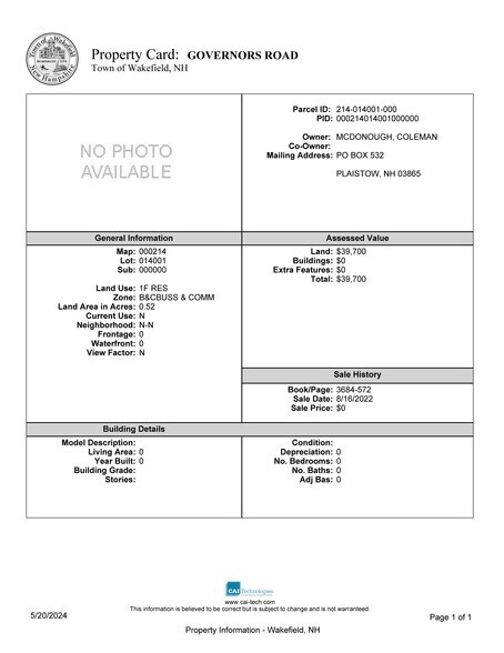 More Photos Of 0 Governors Rd, Sanbornville Land For Sale
