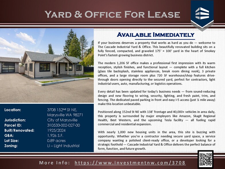 More Photos Of 3708 152nd St NE, Marysville Industrial For Lease