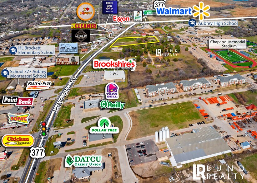 More Photos Of US 377 -3 AC | ON SEWER | COMMERCIAL | 3 LOTS, Aubrey Land For Sale