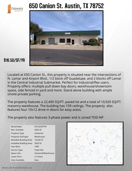 More Photos Of 650 Canion St, Austin Warehouse For Lease