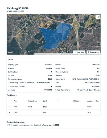 More Photos Of 180.909 AC Industrial Tract at Exit 62 Commanding Presence On Interstate 1-77 Corridor, Richburg Land For Sale