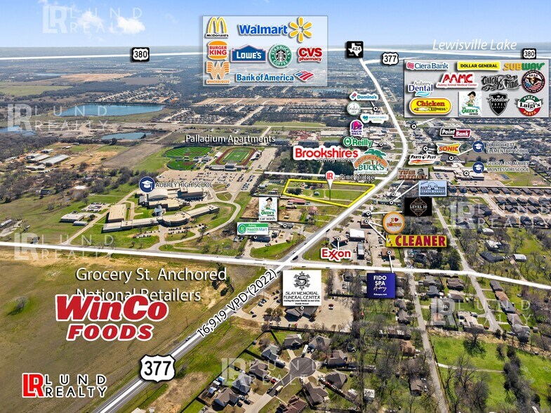More Photos Of US 377 -3 AC | ON SEWER | COMMERCIAL | 3 LOTS, Aubrey Land For Sale