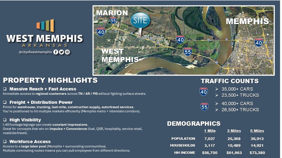 More Photos Of 2008 E North Svc Rd, West Memphis Land For Lease