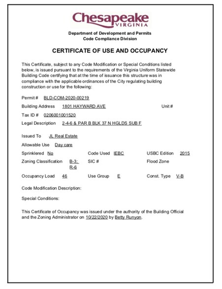 More Photos Of 1801 Hayward Ave, Chesapeake Daycare Center For Sale