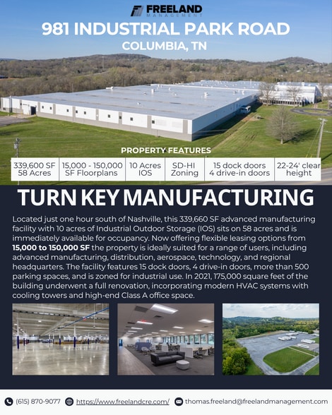 More Photos Of 981 Industrial Park Rd, Columbia Manufacturing For Lease