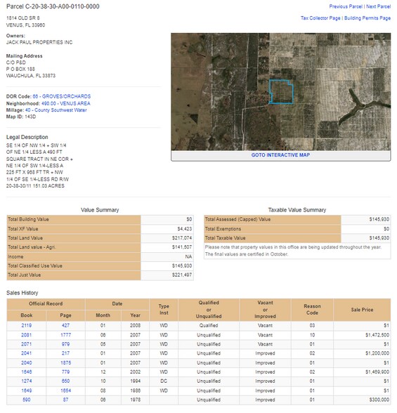 More Photos Of 1814 Old SR 8, Venus Land For Sale