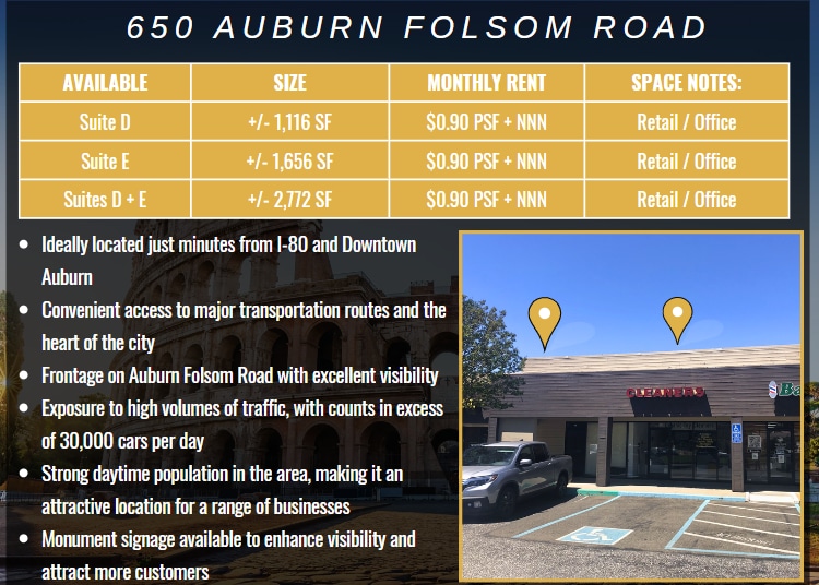 More Photos Of 650 Auburn Folsom Rd, Auburn General Retail For Lease