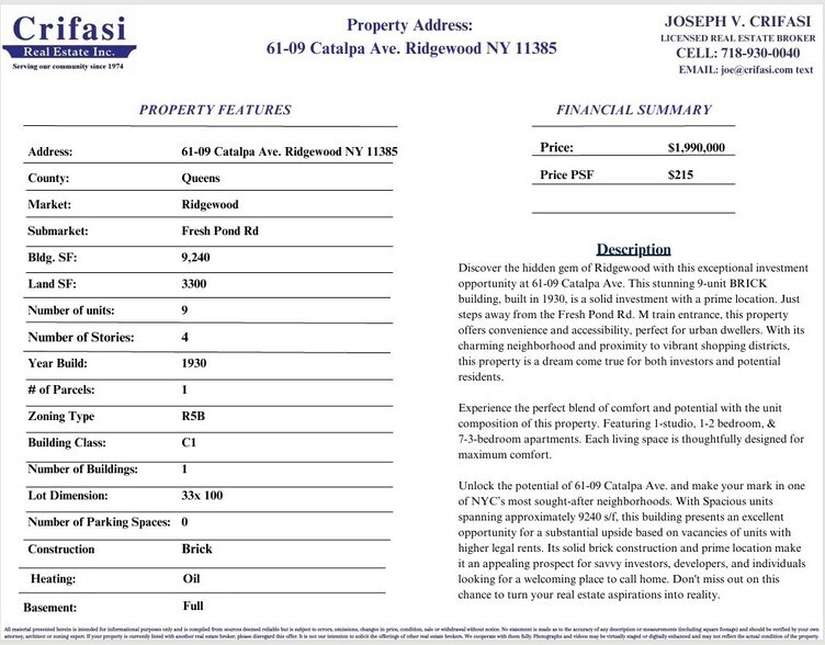 More Photos Of 6109 Catalpa Ave, Ridgewood Multifamily For Sale