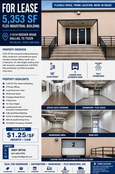 More Photos Of 11414 Reeder Rd, Dallas Flex For Lease