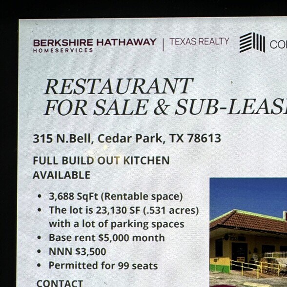 More Photos Of 315 N Bell Blvd, Cedar Park Restaurant For Lease