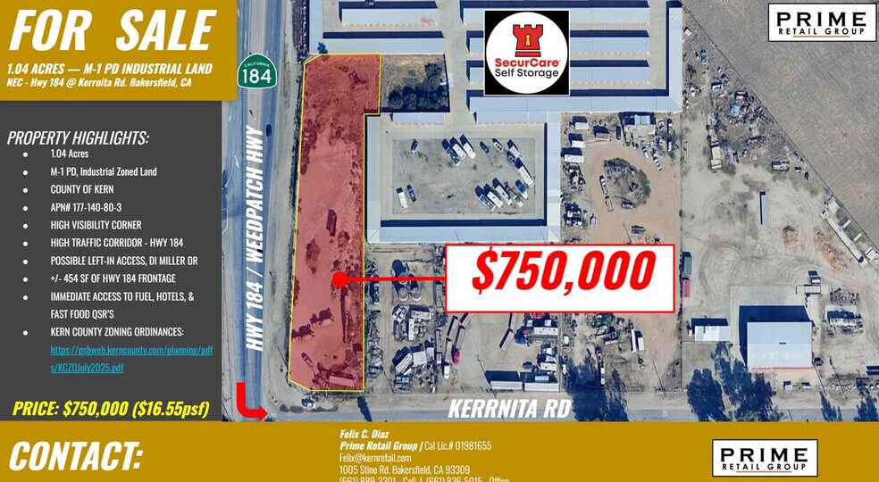 Primary Photo Of NEC Hwy 184 @ Kerrnita Rd, Bakersfield Land For Sale