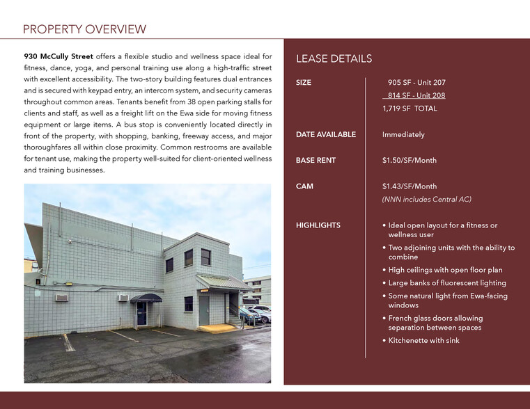 More Photos Of 930 McCully St, Honolulu Storefront Retail Office For Lease
