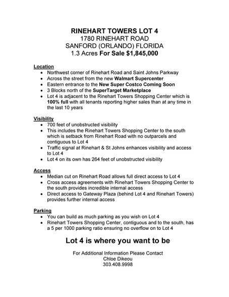 More Photos Of 1780 Rinehart Rd, Sanford Land For Sale