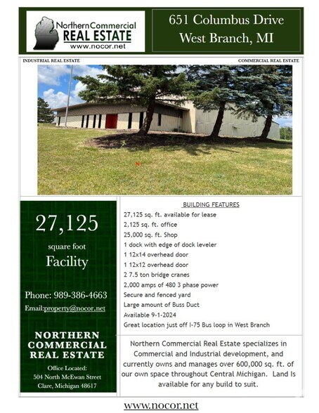 More Photos Of 651 Columbus Ave, West Branch Warehouse For Lease