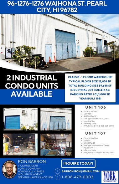 More Photos Of 96-1276-1276 Waihona St, Pearl City Warehouse For Lease