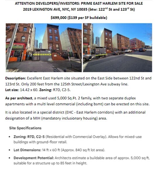 More Photos Of 2019 Lexington ave, New York Land For Sale