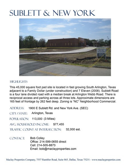 More Photos Of 1910 E Sublett Rd, Arlington Land For Lease
