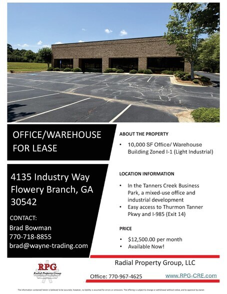 More Photos Of 4135 Industry Way, Flowery Branch Warehouse For Lease