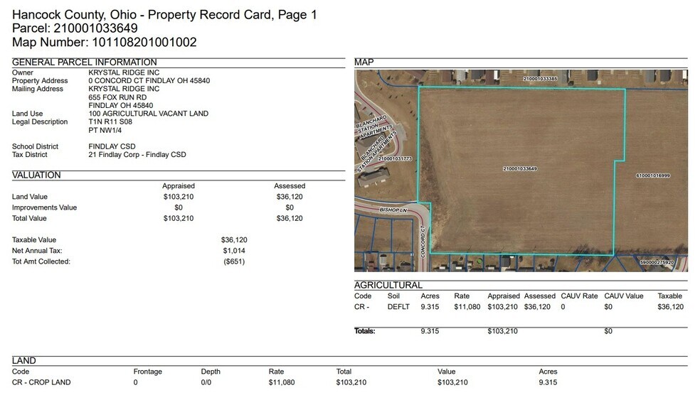 More Photos Of 0 Sheridan -1, Findlay Land For Sale