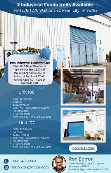 More Photos Of 96-1276-1276 Waihona St, Pearl City Warehouse For Lease