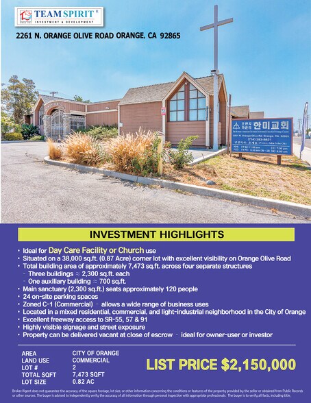 More Photos Of 2261 N Orange Olive Rd, Orange Religious Facility For Sale