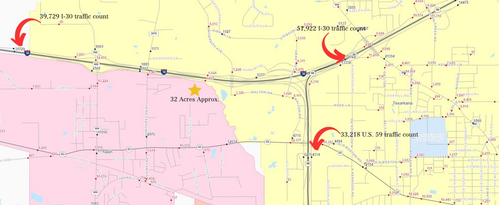 More Photos Of I-30 & Waggoner Creek, Texarkana Land For Sale