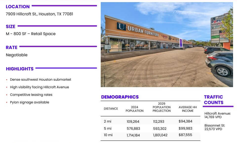 More Photos Of 7909 Hillcroft St, Houston Unknown For Lease