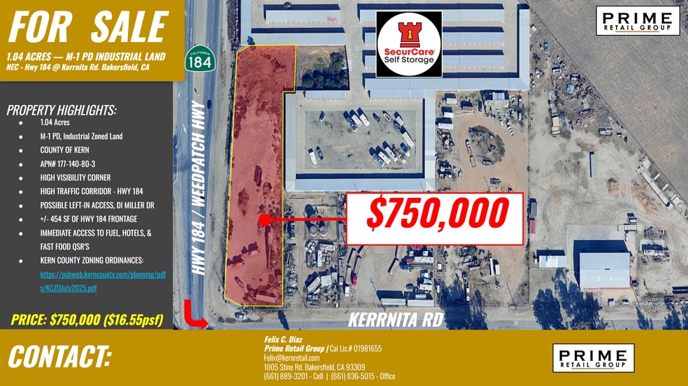 Primary Photo Of NEC Hwy 184 @ Kerrnita Rd, Bakersfield Land For Sale