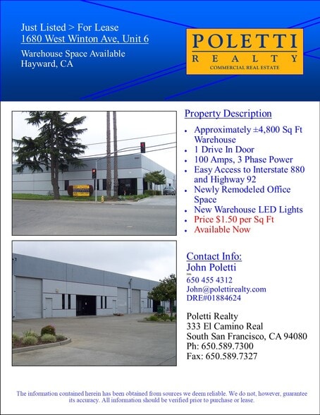 More Photos Of 1680 W Winton Ave, Hayward Warehouse For Lease