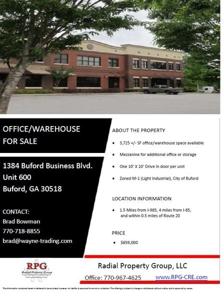 More Photos Of 1384 Buford Business Blvd, Buford Warehouse For Lease