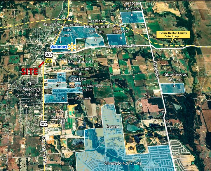 More Photos Of US 377 -3 AC | ON SEWER | COMMERCIAL | 3 LOTS, Aubrey Land For Sale