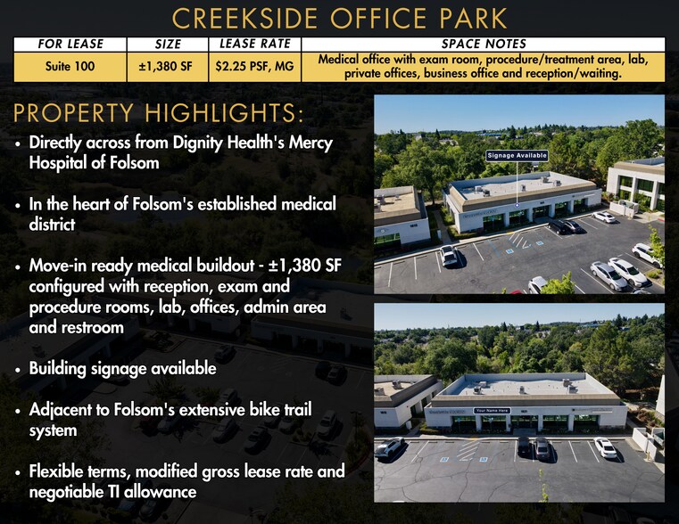More Photos Of 1621 Creekside Dr, Folsom Medical For Lease