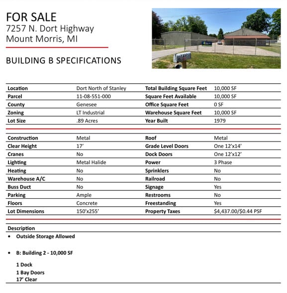 More Photos Of 7257 N Dort Hwy, Mount Morris Warehouse For Lease
