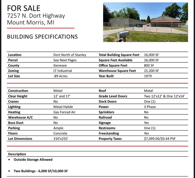 More Photos Of 7257 N Dort Hwy, Mount Morris Warehouse For Lease