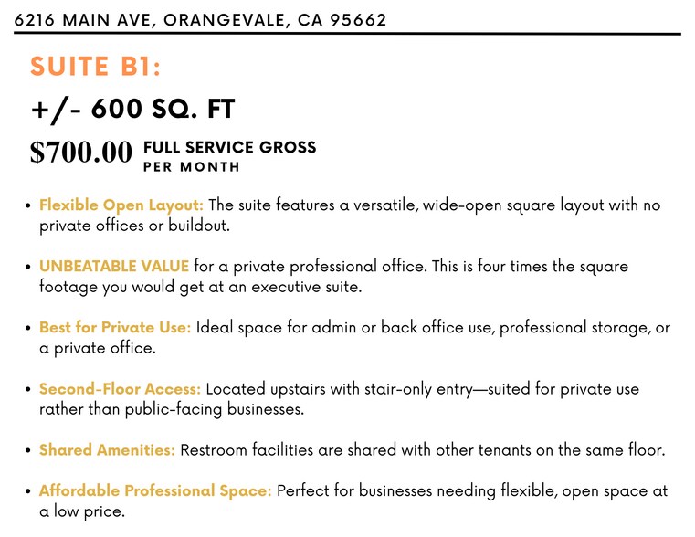 More Photos Of 6216 Main Ave, Orangevale Office For Lease