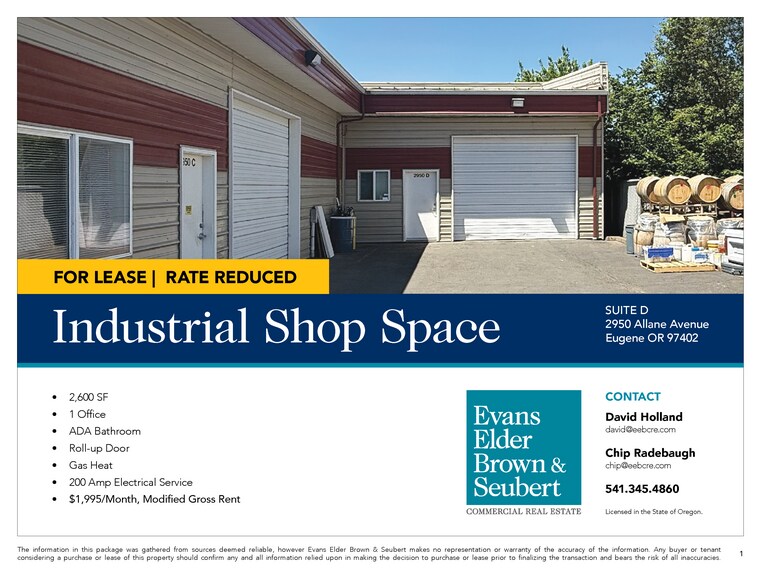 More Photos Of 2950-2952 Allane Ln, Eugene Warehouse For Lease
