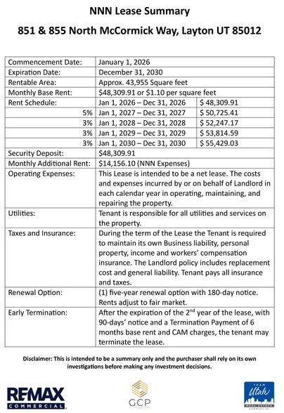 More Photos Of 855 McCormick Way, Layton Industrial For Sale