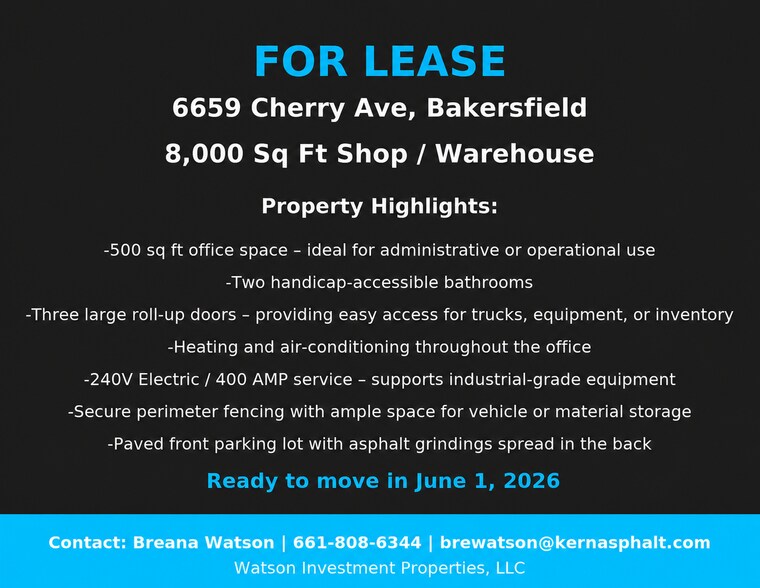 More Photos Of 6659 Cherry ave, Bakersfield Industrial For Lease